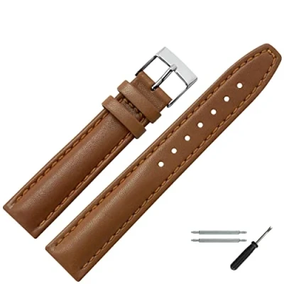 Abbildung von MARBURGER Uhrenarmband 18mm Leder Braun Silber Glatt Mit Naht Montage Set 2891834000120