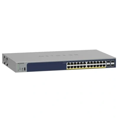 Abbildung von NETGEAR 28 Port PoE Gigabit Ethernet Smart Switch (GS728TP): Managed, optionales Insight Cloud Management, 24 PoE+ bei 190 W, 4 1G SFP, Desktop oder Rack Befestigung