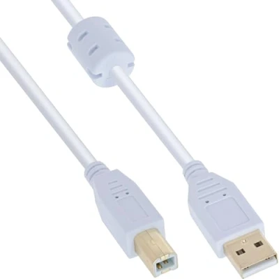 Abbildung von InLine USB 2.0 Kabel, A an B, weiß/gold, mit Ferritkern, 2m
