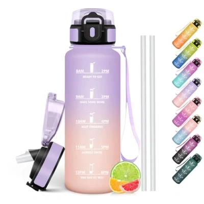 Abbildung von HoneyHolly Trinkflasche 1500ML, BPA Frei, Kohlensäure Geeignet, Wasserflasche Auslaufsicher, Sportflasche mit Strohhalm, Water Bottle für Outdoor, Wandern, Fitness, Radfahren