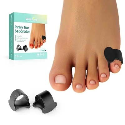 Abbildung von Welnove Pinky Zehentrenner, 12 Pcs schwarz Gel Zehentrenner Bunion Korrektor für Füße Frauen und Männer, kleine Zehenkissen gekräuselte Überlappung