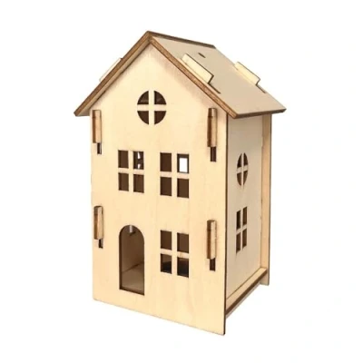 Abbildung von Ideen mit Herz Deko Haus aus Holz natur Miniatur Häuser zum Zusammenstecken für LED Teelicht Aufhängen 7 cm x 6,1 11