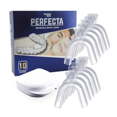 Abbildung von PERFECTA Knirscherschiene für die Nacht, 10 Stück, formbare Nachtprotektoren bei Bruxismus und Kiefergelenkserkrankungen, Schnarchschiene, BPA frei, zahnschiene inklusive Etui.