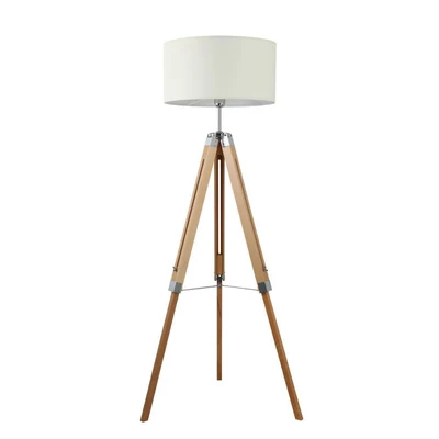 Abbildung von EGLO Stehlampe Lantada, Stehleuchte Vintage, Standleuchte aus Holz, Stahl und Textil, Wohnzimmerlampe in Natur Beige, Lampe mit Schalter, FSC zertifiziert, E27 Fassung