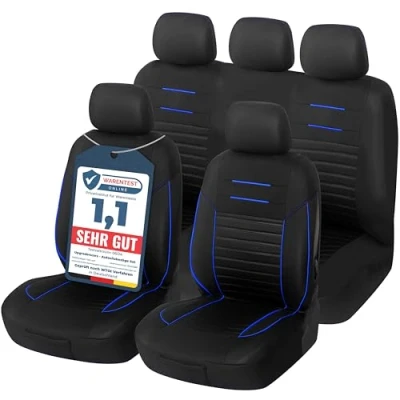Abbildung von Upgrade4cars Auto Sitzbezüge Set Universal Schonbezüge für die Vordersitze &amp; Rückbank Sitzbezug Schwarz Blau