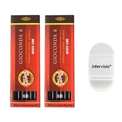 Abbildung von Koh I Noor Minen 5,6mm 6B K4865 für Druckbleistift 120 mm Länge (Koh 2 Set) + intervisio Anspitzer/Radiergummi Bundle