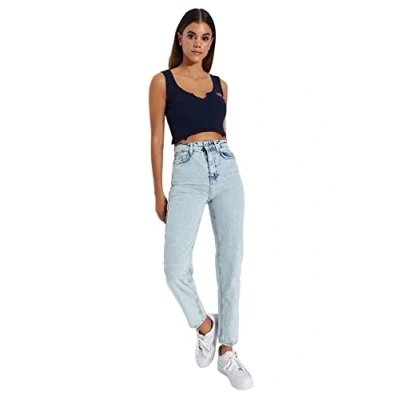 Abbildung von Trendyol Damen Jeans mit hoher Taille, weites Bein Hose, blau, 62