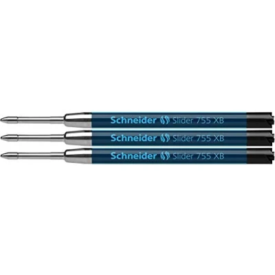 Abbildung von Schneider 77345 Slider 755 Kugelschreibermine (ViscoGlide Technologie, dokumentenecht, XBExtrabreit) 3er Blisterkarte, schwarz