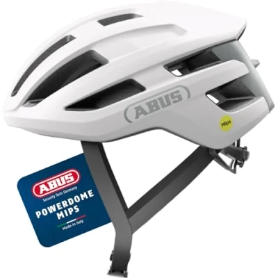 Abbildung von ABUS Rennradhelm PowerDome MIPS leichter Fahrradhelm mit cleverem Belüftungssystem und Aufprallschutz Made in Italy für Damen Herren Weiß Glänzend, Größe L