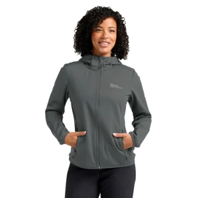 Abbildung von Jack Wolfskin Windhain Hoody Softshelljacke, Damen, Größe: XS, Slate green