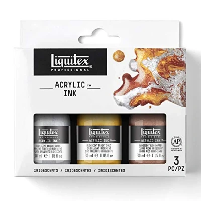 Abbildung von Liquitex 3699237 flüssige Professional Acrylfarben Ink Set, hochpigmentierte Airbrushfarbe, 3 Farben a 30ml irisierend
