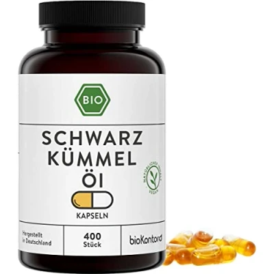 Abbildung von Schwarzkümmelöl Kapseln BIO vegan 400 Stück mit ägyptischen nativ kaltgepresst von bioKontor