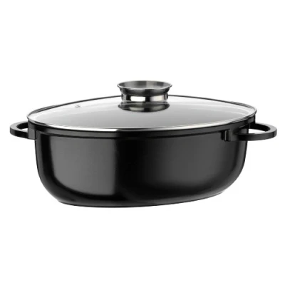 Abbildung von GSW 410571 Gourmet Ceramica Induktion Bräter XL oval mit Aroma Glasdeckel 38x25cm / ca. 8,5 Liter, Aluguss, schwarz gesprenkelt, 38 cm, 4 Einheiten