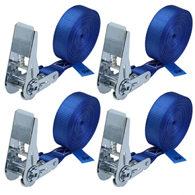 Abbildung von Spanngurt mit Ratsche Zurrgurt 4er Set Ratschengurt DIN EN 12195 2 blau 4 m oder 6 m, 25 mm breit belastbar bis 800 kg, Pack 2.5 cm x