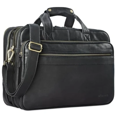 Abbildung von STILORD Leopold&#039; Lehrertasche, Business Tasche, Herren, Leder, Aktentasche, XL, Computertasche, Bürotasche, Arbeitshandtuch, Umhängetasche, Schwarz, L, Koffer