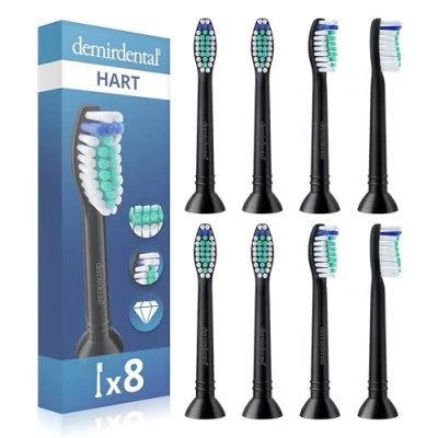 Abbildung von 8er demirdental Harte Aufsätze passend für Philips Sonicare Ersatzbürsten, Hart, Intensive Reinigung, Schwarz, entspricht HX7038b
