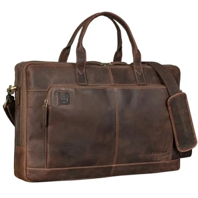Abbildung von STILORD &#039;Timothy&#039; Elegante Laptoptasche Leder Umhängetasche Herren 15,6 Zoll bis 17 Vintage Arbeitstasche Damen Aktentasche Echtleder, Farbe:veleta braun