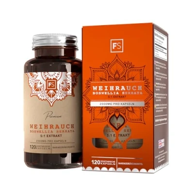 Abbildung von FS Weihrauchkapseln 120 Weihrauch Kapseln Hochdosiert 2000mg pro Portion Boswellia Serrata Milch , Allergen und Glutenfrei Hergestellt in ISO Zertifizierten Betrieben