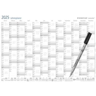Abbildung von STAEDTLER Jahresplaner Set 2025 Lumocolor, Wandkalender trocken abwischbar, Größe DIN A3, incl. Stift und selbstklebender Klemme, Sonderedition, 641 YPA3X