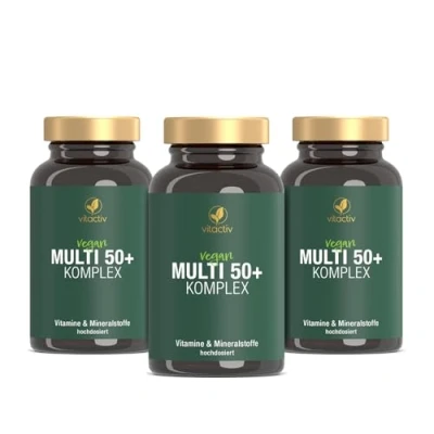 Abbildung von VITACTIV Mutli 50 plus Multivitamin Komplex Menschen ab Vitamine, Mineralien, Spurenelemente Vitamin B, C, E, K, D, Magnesium, Kalzium, Zink Hochdosiert, Hormonfrei, ohne Jod 180 Kapseln