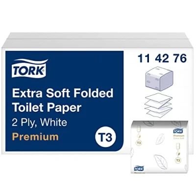 Abbildung von Tork 114276 extra weiches Einzelblatt Toilettenpapier in Premium Qualität für das T3 System / 2 lagig Weiß, 30 Bündel a 252 Tücher (7.560 Stück)