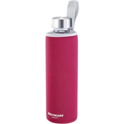 Abbildung von Westmark Trinkflasche, aus Glas mit Aufdruck, inkl. Schutzhülle, 550 ml, Glas/Silikon/Kautschuk, BPA frei, Viva, Rot/Silber/Klar, 5272226R