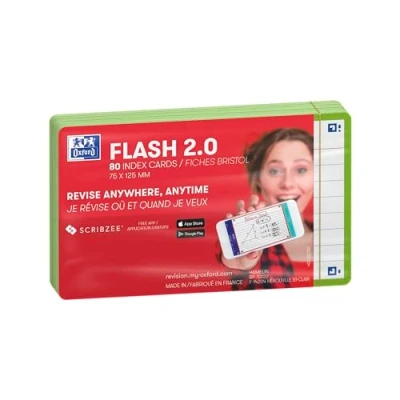 Abbildung von Oxford FLASH 2.0 Karteikarten A7, Lernkarten, 75x125mm, liniert, grün, 80 Blatt