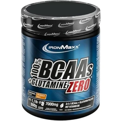 Abbildung von IronMaxx 100% BCAAs + Glutamine Zero Pfirsich 500g veganes &amp; zuckerfreies Aminosäuren Pulver mit Vitamin B6 6000 mg BCAA&#039;s und 1000 Glutamin pro Portion