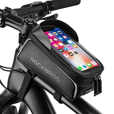 Abbildung von ROCKBROS Fahrrad Rahmentasche Wasserdicht Lenkertasche Oberrohrtasche Touchscreen für iPhone XR XS MAX X 8 7 6 Plus/Samsung Galaxy S10+ Note 9 / Huawei P30 Pro Smartphones bis zu 6.5 Zoll