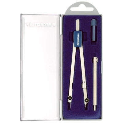 Abbildung von Staedtler 559 C03 ST Zirkel Set (exakt und präzise, abknickbarer Bleischenkel Nadelschuh, mit Messingzirkel, Ersatzteildose, Verlängerungsstange 2mm Nadel im Klappetui)