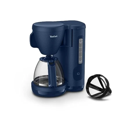 Abbildung von Tefal Morning Filterkaffeemaschine, Glaskanne, 1,25 Liter Wassertank, Warmhaltefunktion, Dauerfilter, Wasserstandsanzeige, Blau, CM2M1410