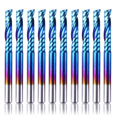 Abbildung von SainSmart Genmitsu 10Pcs Nano Blue Coat flache Nase Schaftfräser CNC Fräser, 1/8 &quot;Schaft Spirale Upcut Einzel 1 Flöte Set (3,175 x 17 38mm)