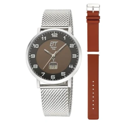 Abbildung von ETT Eco Tech Time Funk Solar Herren Uhr Analog mit digitalem Datum Edelstahl,Leder Armband EGS 11620 12MS