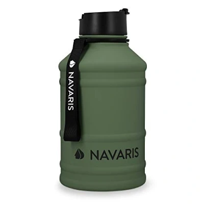 Abbildung von Navaris 2,2 Liter Fitness Trinkflasche XXL Flasche Gym Bottle Sport Wasserflasche Water Jug stabile Sportflasche aus Edelstahl BPA frei