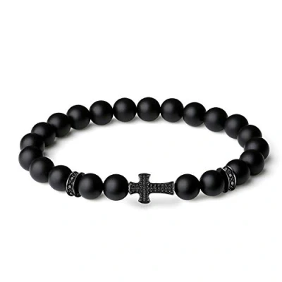 Abbildung von COAI Geschenkideen Herren Glücksarmband aus Mattem Onyx mit CZ Pave Kreuz Charm Größe L