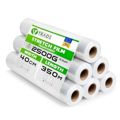 Abbildung von V1 Trade 6x Stretchfolie Transparent Folie für Möbel Hand Umzugfolie 350m x 40 cm Stretchfolienrolle Transparentfolie 23my Verpackungsfolie auf Rolle Wickelfolie Umzugsfolie Dehnung 250%