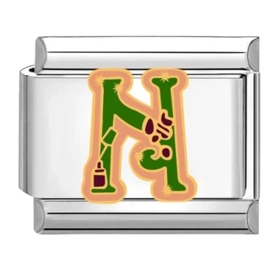 Abbildung von Quiges 9mm Italian Style Charm Modell Edelstahl Alphabet Buchstaben N für Italien Armbänder