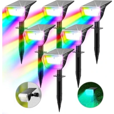 Abbildung von Linkind Bunt Solarlampen für Außen, RGB &amp; Weiß Solar Strahler Garten mit 10 Modi, Außenleuchte 2 in 1 Montage, IP67 Außen Gartenstrahler Party, Bäume, Vorgarten, Hof, 6 Stück