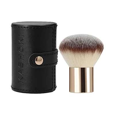Abbildung von TB TOOLS FOR BEAUTY KASHO018 T4B KASHOKI 200 Kabuki Brush Gesichts Gold Rosa Schminkpinsel für Fondation aus Synthetischen Taklon Fasern mit Schwarzes und Komfortable Pinselhalter