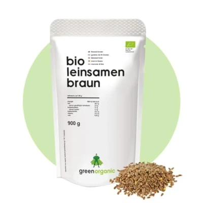 Abbildung von Bio Leinsamen, braun, premium, glutenfrei, sojafrei, ganze Samen, Leinsaat, naturbelassen, rein pflanzlich, EU Landwirtschaft 900g