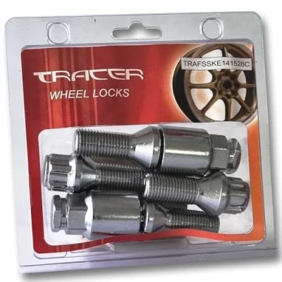 Abbildung von TRACER Radschloss Radschrauben Satz Felgenschloss Diebstahlsicherung M14x1,5 28mm Kegelbund Chrom mit 2x Schlüssel kompatibel Audi, VW, Seat, Skoda, Opel, BMW