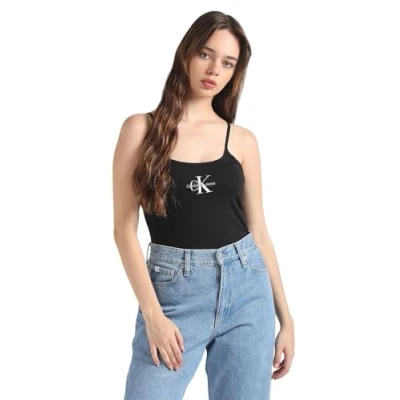 Abbildung von Calvin Klein Jeans Monologo Strappy TANK Top, Damen, Größe: XXS, Black