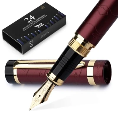 Abbildung von Wordsworth &amp; Black Primori Füllfederhalter set [Rotgold]; Mittlere Feder, Geschenketui, 24 Tintenpatronen, Nachfüllkonverter, Handbuch; Journaling, Kalligraphie, Stifte Für Glattes Schreiben