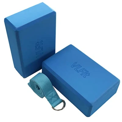 Abbildung von VLFit Yoga Blöcke mit hoher Dichte, D Ring, Baumwolle, Stretchband, Farbe: Blau