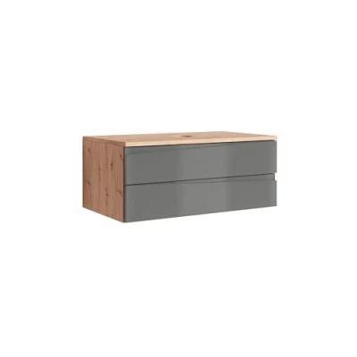Abbildung von byLIVING Waschtisch Shape/Moderne Bad Kommode/Front Hochglanz Anthrazit / 2 Schubladen mit gefräster Griffleiste/Korpus Melamin anthrazit/Schrank/B 80, H 33, T 47 cm