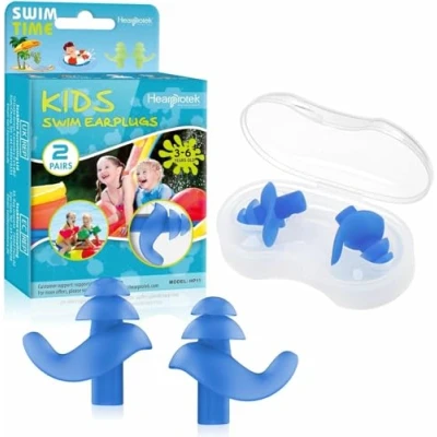 Abbildung von Hearprotek Ohrstöpsel Schwimmen Kinder, 2 Paar wasserdichte Wiederverwendbare Silikon für Schwimmer beim Duschen Surfen und Anderen Wassersportarten (Blau)