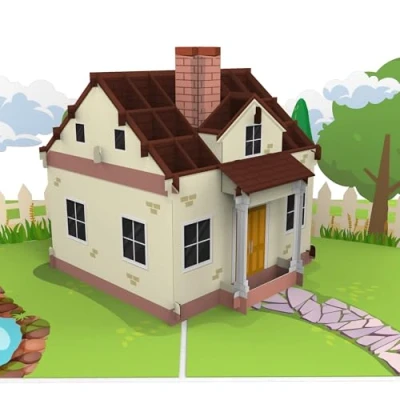 Abbildung von LIMAH® Pop Up Karte Haus 3D Glückwunschkarte mit Garten und Teich zum Einzug, Richtfest, Hausbau, Hauskauf oder Umzug als Gutschein Geldgeschenk