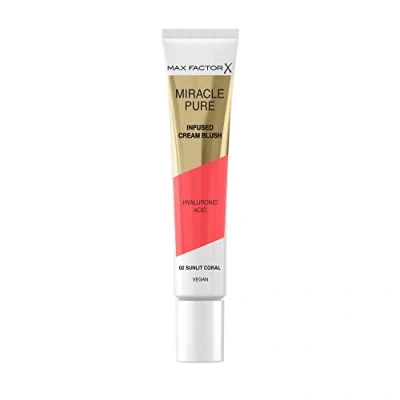 Abbildung von Max Factor Miracle Pure Cream Blush 02 Sunlit Coral, feuchtigkeitsspendend, aufpolstert &amp; hydratisiert, baubarer Glanz, angereichert mit Hyaluronsäure Squalen, frisch gesund aussehende Haut, 100%