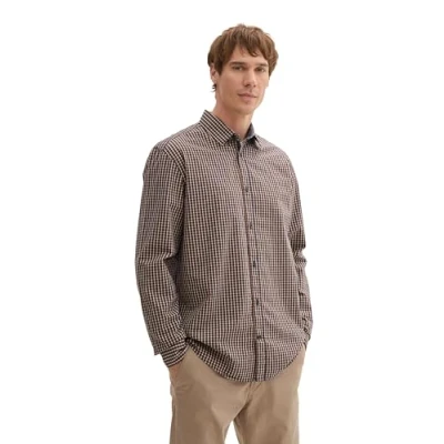 Abbildung von TOM TAILOR Herren 1042654 Regular Fit Hemd mit Karomuster, 35987 Navy Orange Small Check, XXL