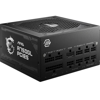 Abbildung von MSI MAG A750GL PCIE5 Netzteil, 750W, 80 Plus Gold vollmodular, ATX 3.0, unterstützt PCIe 5.0 GPU, 120mm FDB Lüfter mit dynamischen Kugellager, Full Bridge LLC, schwarze Flachkabel 7 Jahre Garantie
